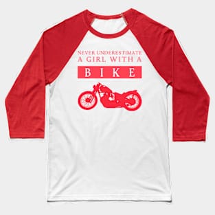 Never Underestimate a Bikergirl red Baseball T-Shirt